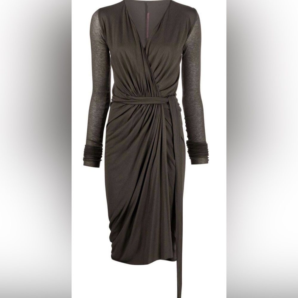 NWT Rick Owen’s Lilies US Size 8 (S/M) Olive Dress with Sheet Arms MSRP $820